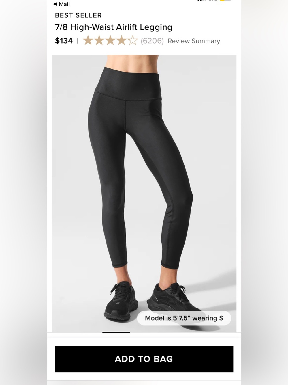 NWOT, ALO Yoga 7/8 High-Waist Black Airlift Legging